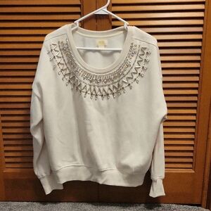 Anthropologie Cream Embellished Sweatshirt